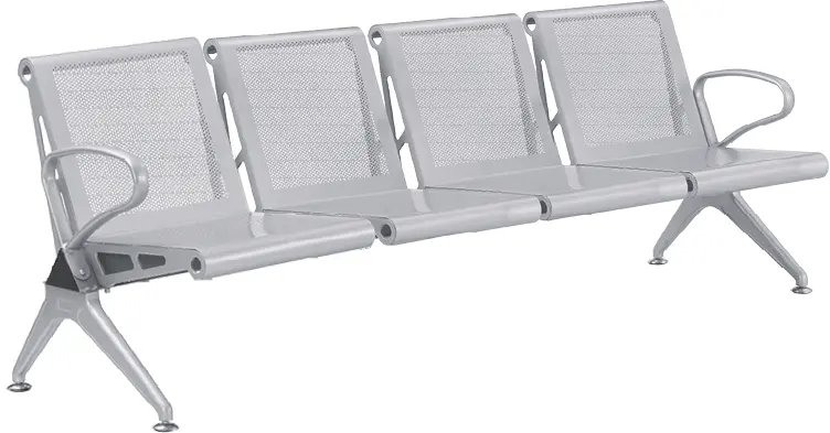 SPRING 4, kovová lavice do čekárny, 4-sedák, kostra stříbrná